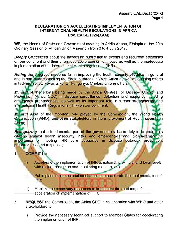 Declaration accelerating implementation IHR Africa EN